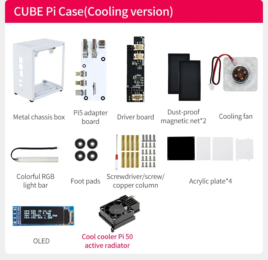 Yahboom Raspberry Pi 5-Schutzhülle, Mini-Kit mit Lüfter und Farbwechsel, Umgebungslicht, unterstützt Installation, M.2 SSD – Detail 6