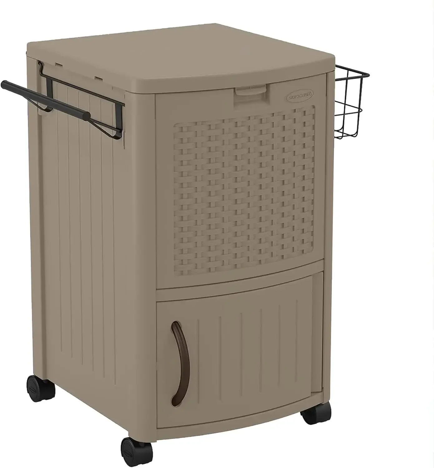 

Resin 77 Quart Wicker-Look Outdoor Patio Cooler with Wheels, Java