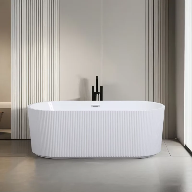

Modern acrylic black and white striped adult freestanding bathtub