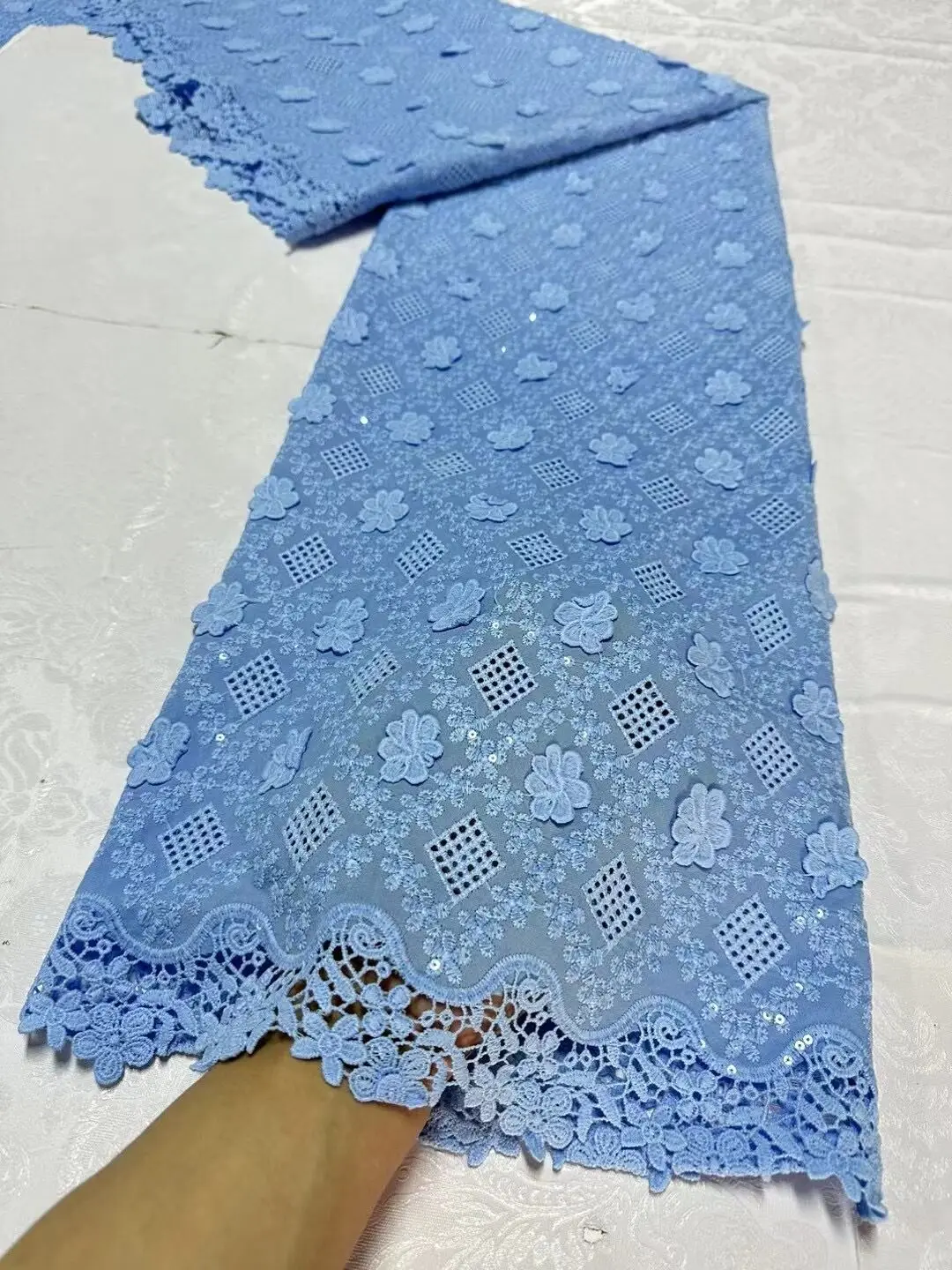 High Quality African Nigerian Lace Fabric, Embroidery Tulle Cotton, Wedding Party Dress, Guipure Sequins, Chiffon, 5Yards JL360