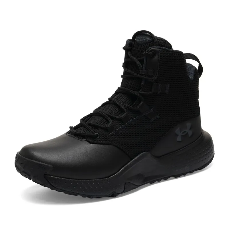 Under Armour Mens High Top Boots 3028316-001 Black Fabric With Leather Toe Front And Rear Pull Tabs EVA Cushion Outdoor Boots
