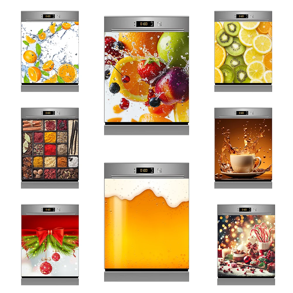 

Water Splash Delicious Fruit Printed Dishwasher Sticker Wallpaper Kitchen Waterproof Dishwashing Cabinet Cover Decal Poster