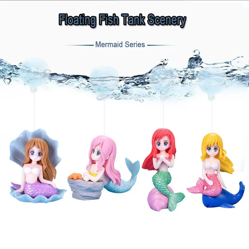 1pcs Beautiful Mermaid Aquarium Decorations Colorful Cartoon Mermaid Figurine Fish Tank Ornaments Desk Decorations