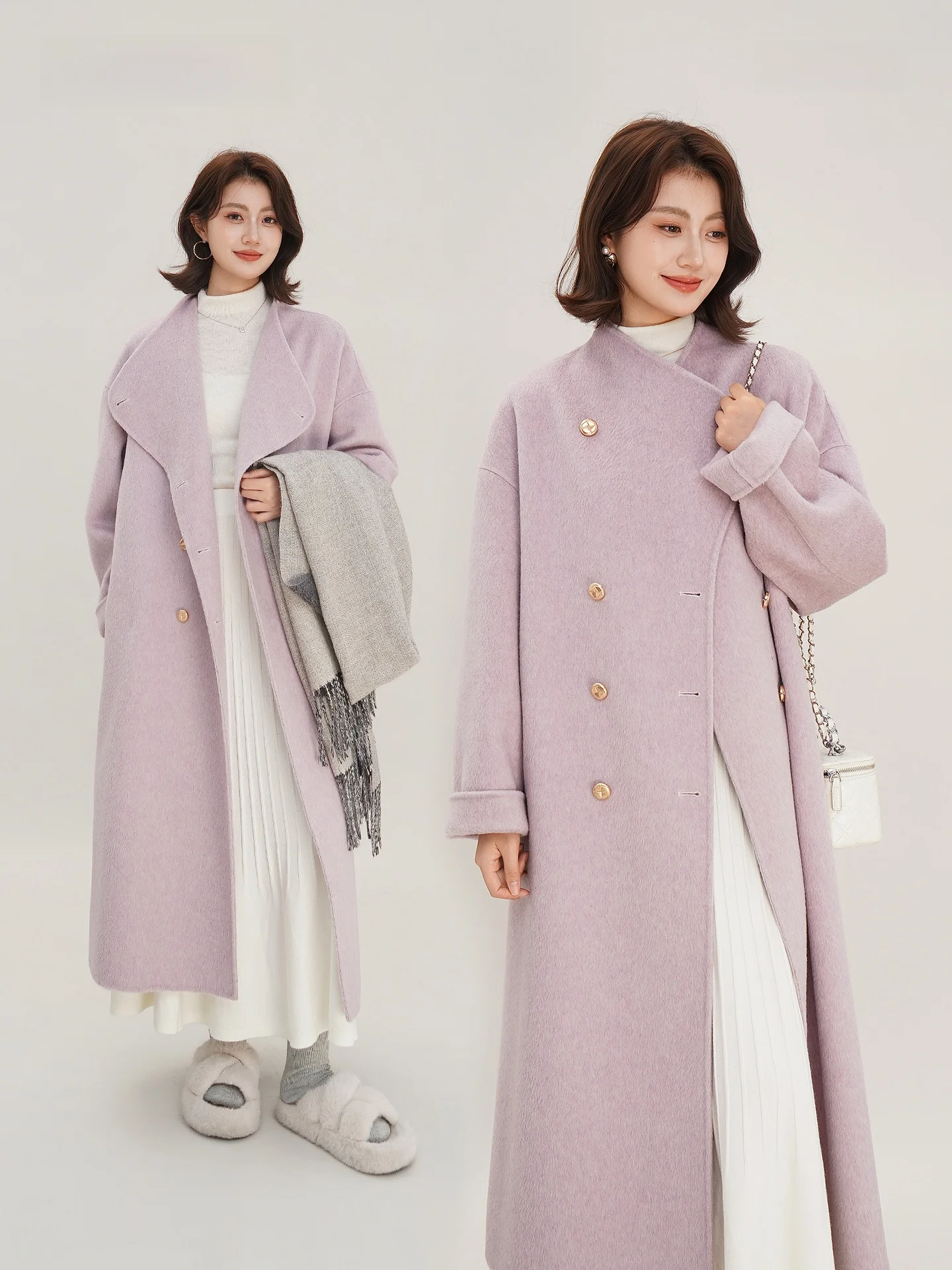 

Двустороннее шерстяное пальто средней длины в корейском стиле, удлиненное, женская верхняя одежда, серия Dr Continuation, 100% шерсть