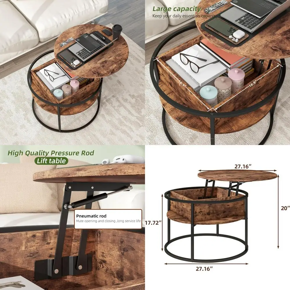 

Farmhouse Style Lift Top Coffee Table with Storage, Black, for Living Room