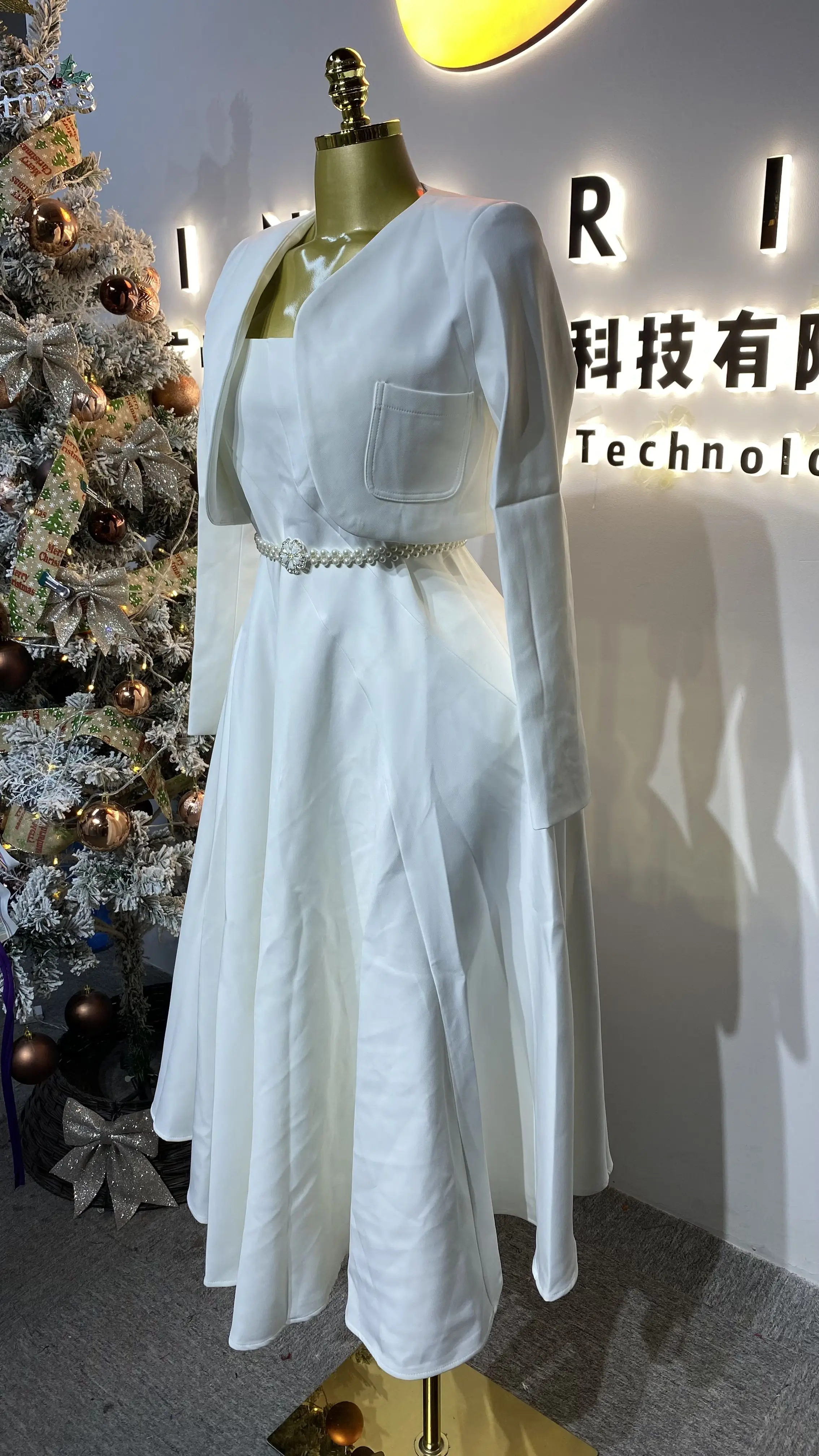 فستان كاجوال وأنيق عالي الجودة مكون من قطعتين، سروال على شكل حرف A مطوي باللون الوردي، فستان طويل للحفلات للنساء.-GZXX212 #2