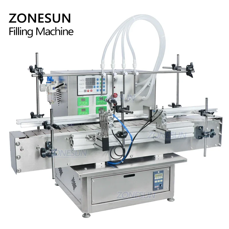 ZONESUN 4 فوهات منضدية أوتوماتيكية للمياه السائلة عصير حليب الصويا آلة تعبئة الزجاجات للإنتاج