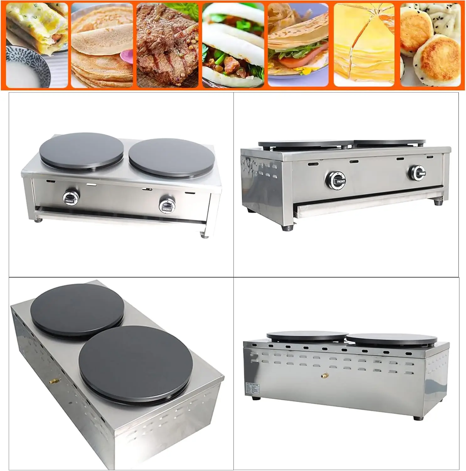 ダブルバーナー 15.75インチ 業務用パンケーキメーカー 天然ガス 2000Pa ノンスティッククレープメーカー パンケーキグリドルマシン