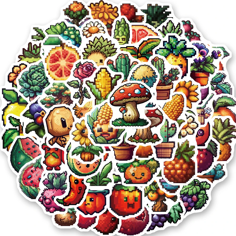 

10/30/50/100pcs Vintage Cartoon Pixel Fruit Plant Graffiti Stickers Laptop Phone Notebook Skateboard Waterproof Sticker Kids Toy