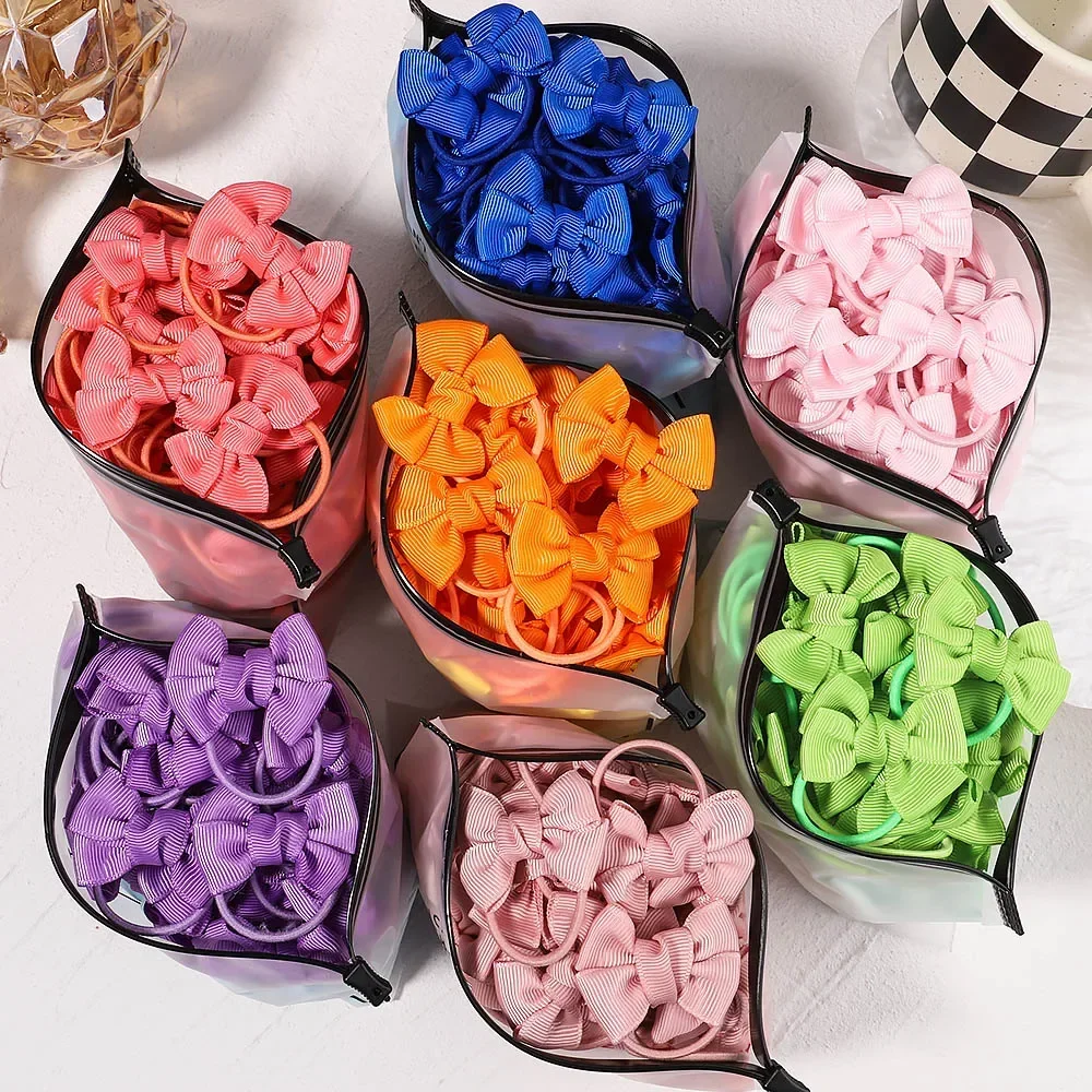 5/10/20Pcs Solid Color Bows Elastic Hair Bands For Kids Girls Rubber Band Hair Ties Ponytail Holder Headwear Hair Accessories