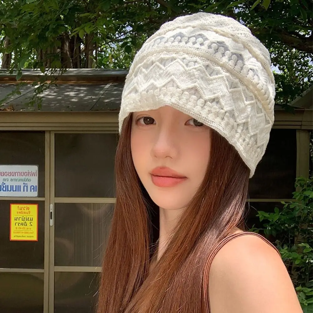 

Casual Hollow Lace Hat Breathable Spicy Girl Knitted Hat Korean Style Thin Sunscreen Cap Girls