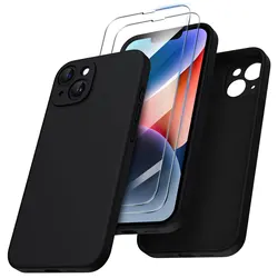2PCS Tempered Glass With Soft Silicone Case For iPhone 15 14 11 13 12 Pro Max Mini Plus X XR XS Max Back Protective Cover Case