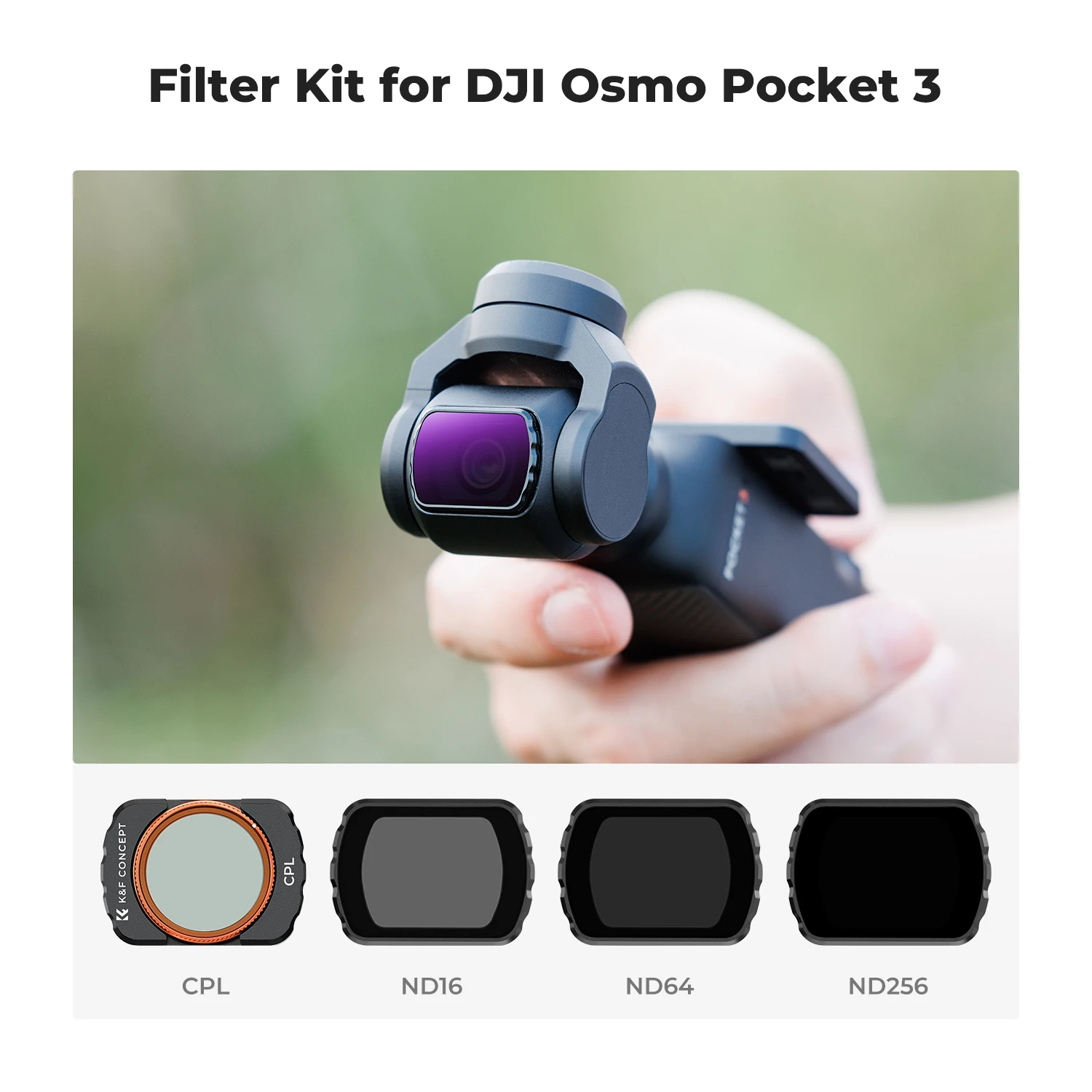 K & F Concept Kit de filtros magnéticos ND CPL (CPL ND16 ND64 ND256)Ultra HD con recubrimientos de 28 capas para DJI Osmo Pocket 3
