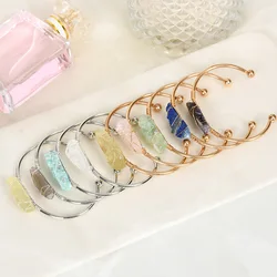 Irregular Natural Stone Cuff Bracelet Women Gold Color Wire Wrap Irregular Raw Crystal Quartz Bangles Fashion Stone Jewelry Gift