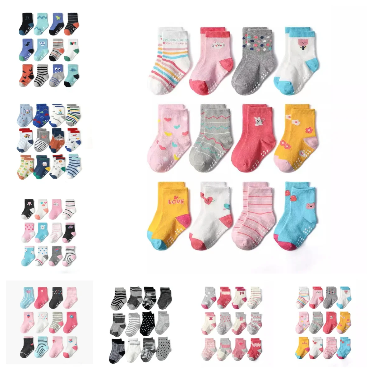 

12 Pcs New Autumn Children's Mid-Calf Socks Cartoon Cotton Anti-Slip Socks for Boys And Girls Comfortable Breathable Kids Socks