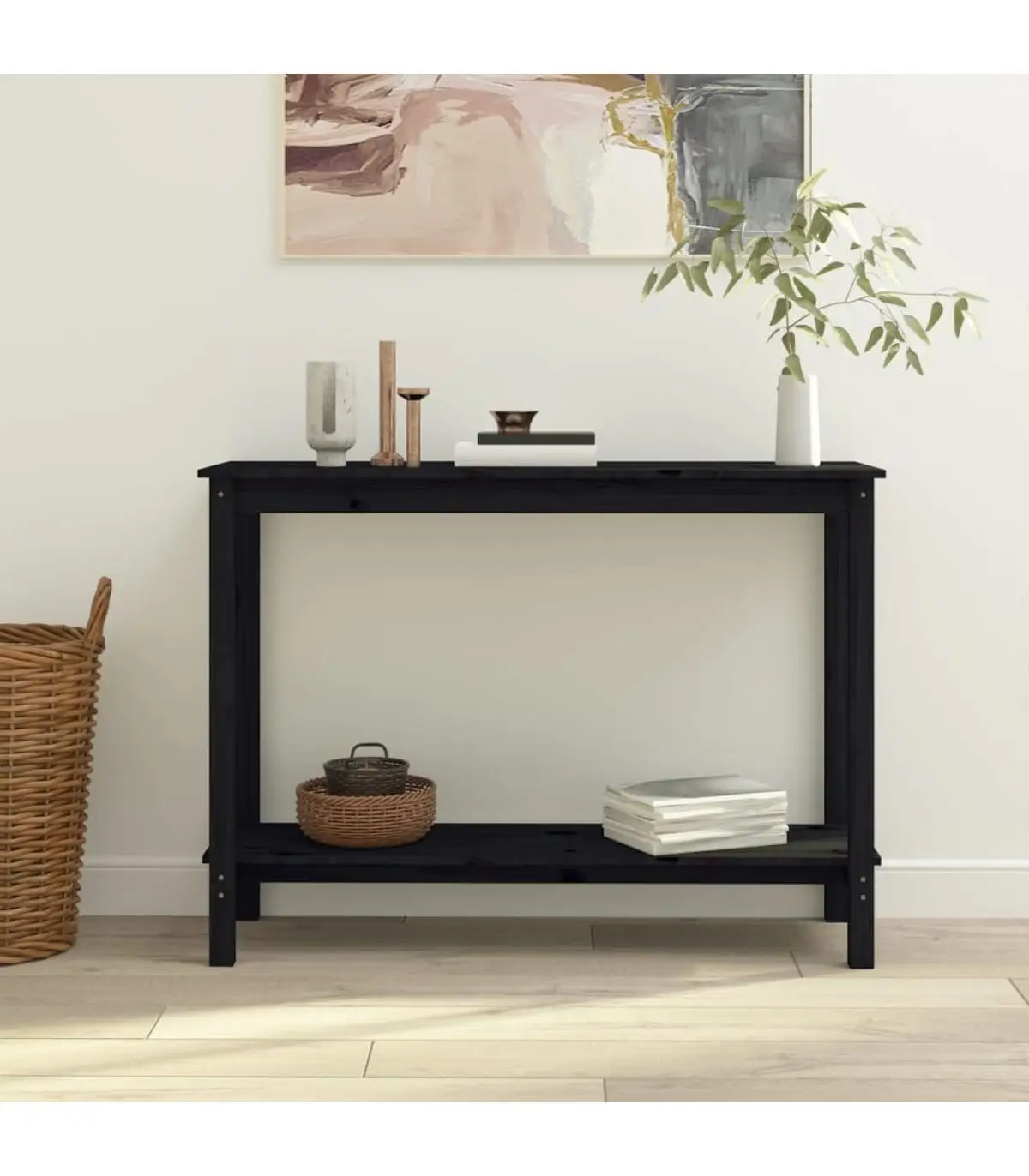 Side tables console table solid wood pine black 110x40x80 cm