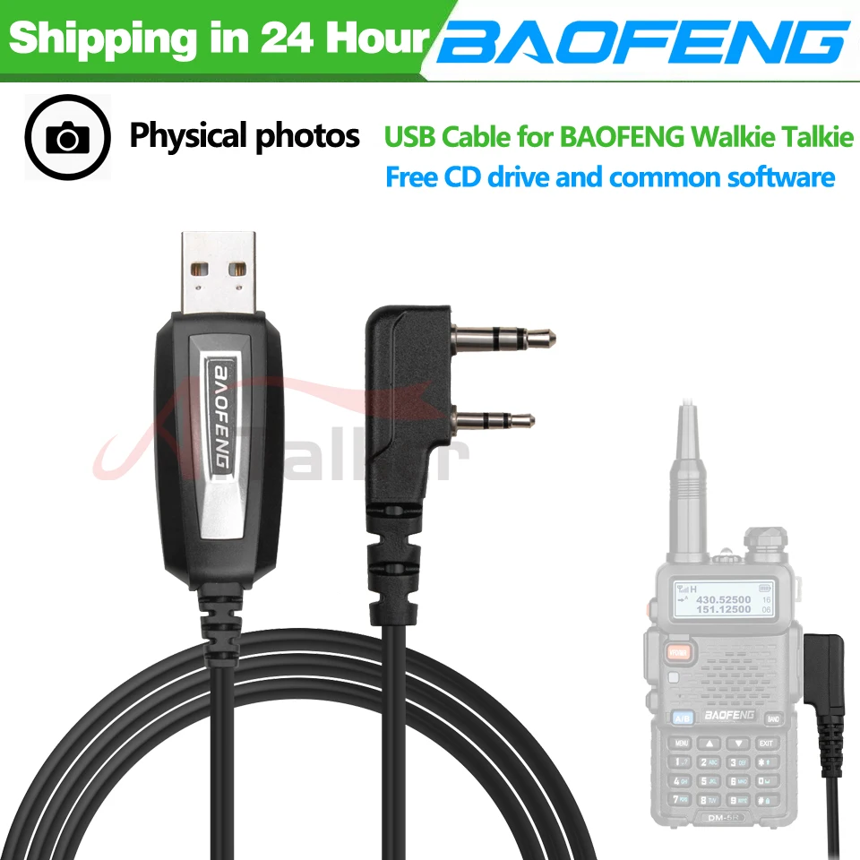 Cabo de programação usb baofeng original com cd de driver para baofeng UV-5R BF-888S UV-82 BF-C9 UV-S9 plus walkie talkie