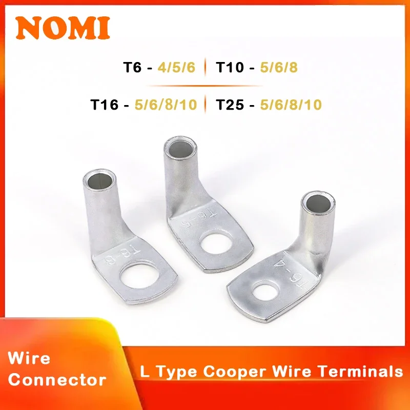 

Wire Terminal L-type Right Angle 90 Degree Bend Nose T6/10/16/25-4/6/8/10 Tinned Copper Crimp Connector Cable Lugs