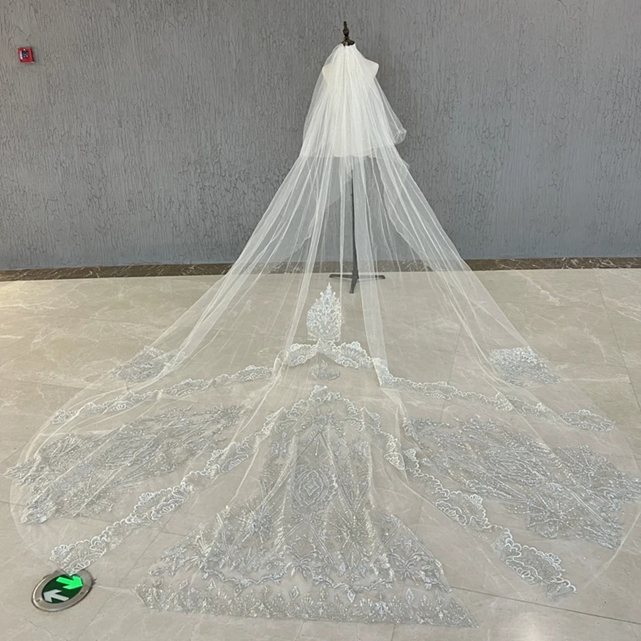 جديد وصول العاج كاتدرائية طرحة زفاف الدانتيل يزين العروس اكسسوارات الزفاف Vestidos de novia حجاب الزفاف #1