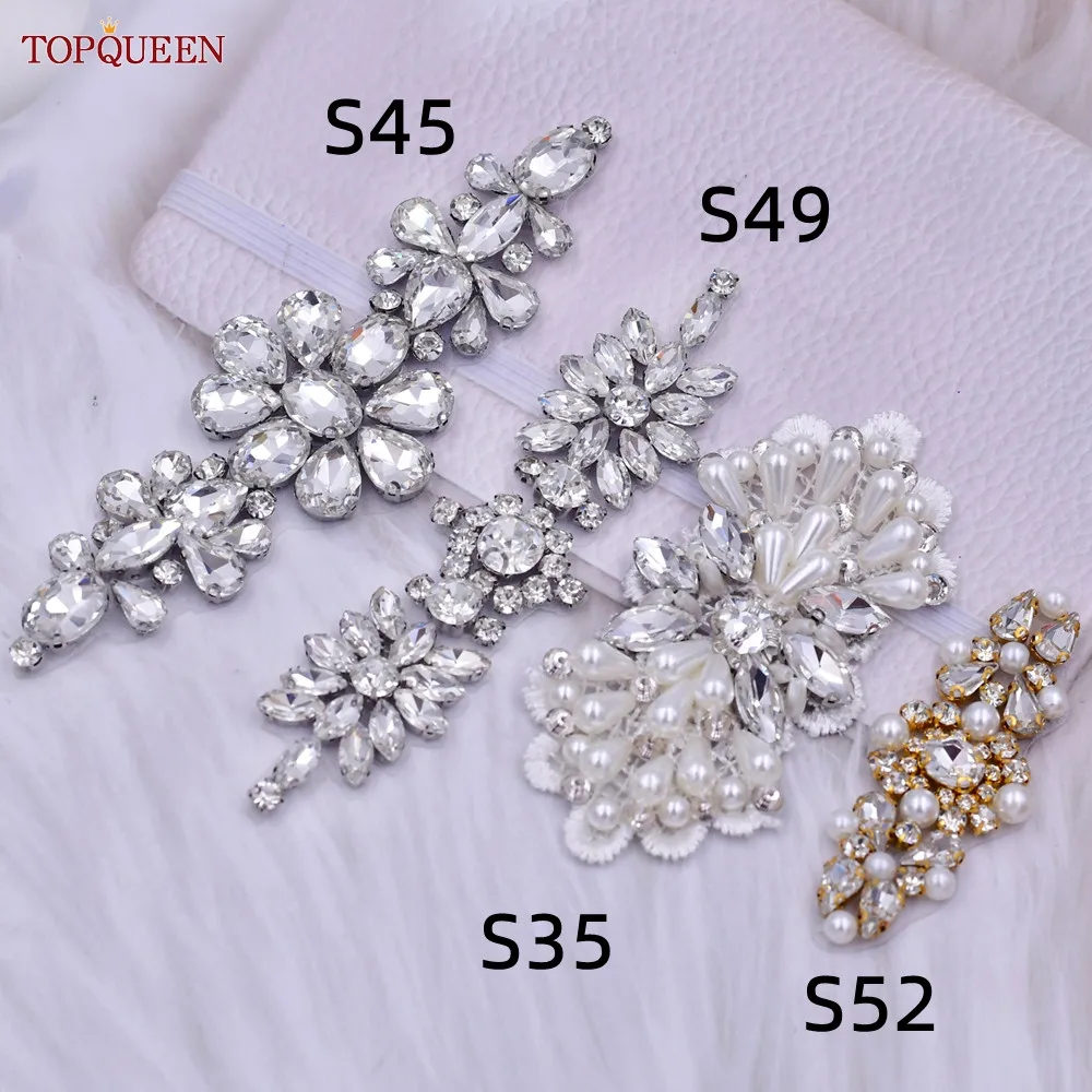 TOPQUEEN-cinturón para vestido de novia, faja nupcial de cristal con diamantes de imitación plateados, apliques de perlas, cinturón para vestidos de noche