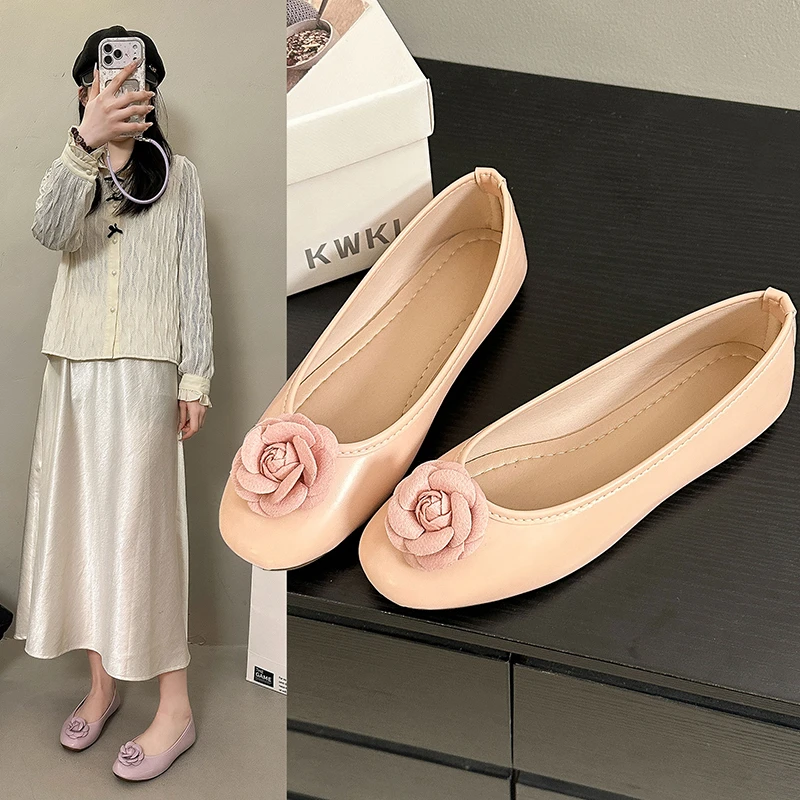 Fashion Flower Single Shoes Autumn New Square Toe Shallow Mouth Slip-on Non-Slip Low-Top Shoes image 2