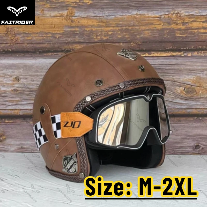 

Retro Motorcycle Helmet PU Leather Open 3/4 Chopper Bicycle Helmet CapacetDOT Certification