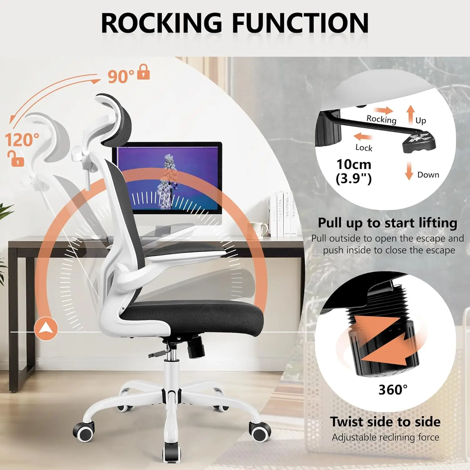 Felixking Office Chair With Headrest, Ergonomic Desk Chair With Wheels, Task Swivel Comfy Chair With Adjustable Lumbar Support,