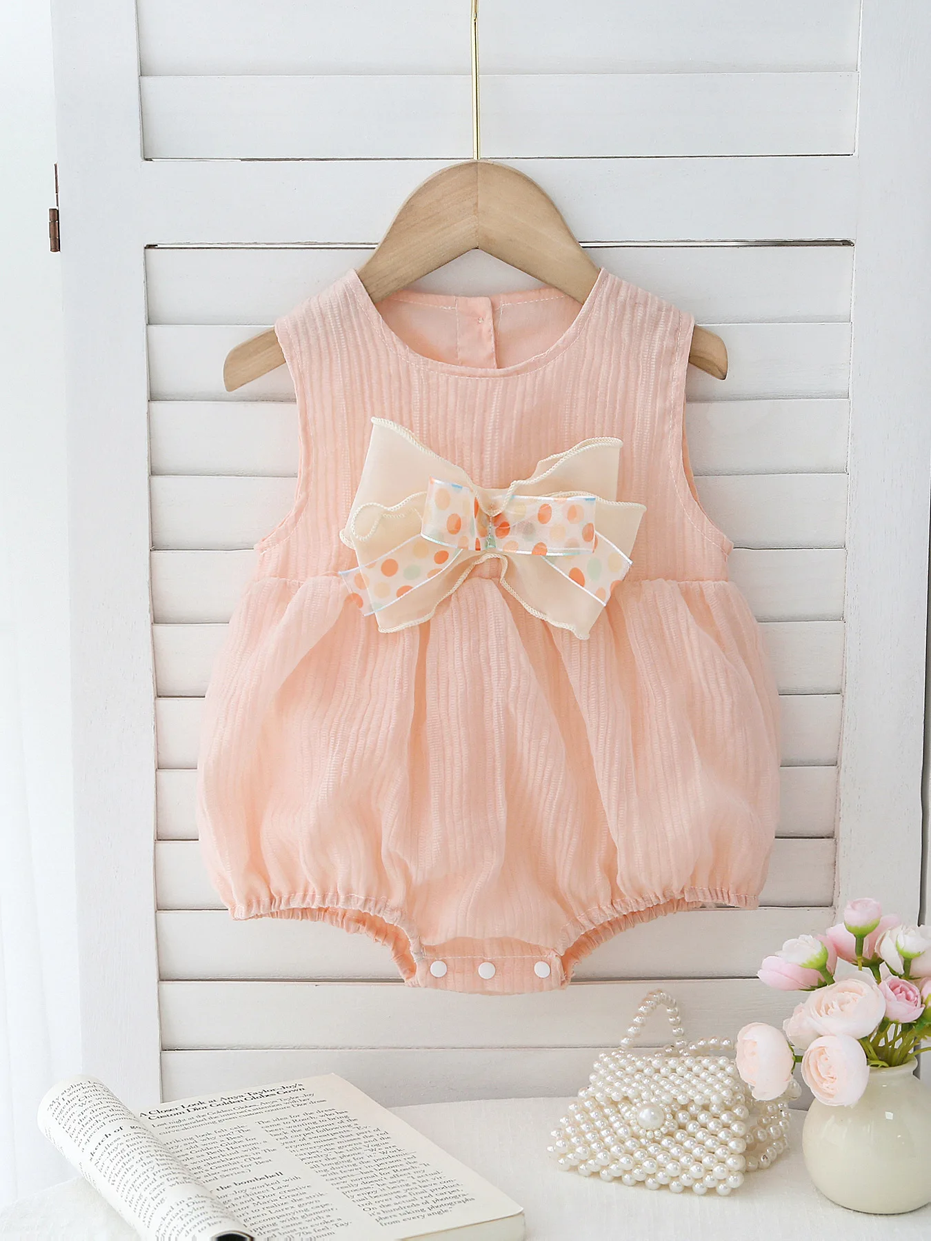 

Bow Baby Girl Romper Pastel Pink Sleeveless Bodysuit Summer Soft Breathable skin friendly Baby Outfit for 0-2Y