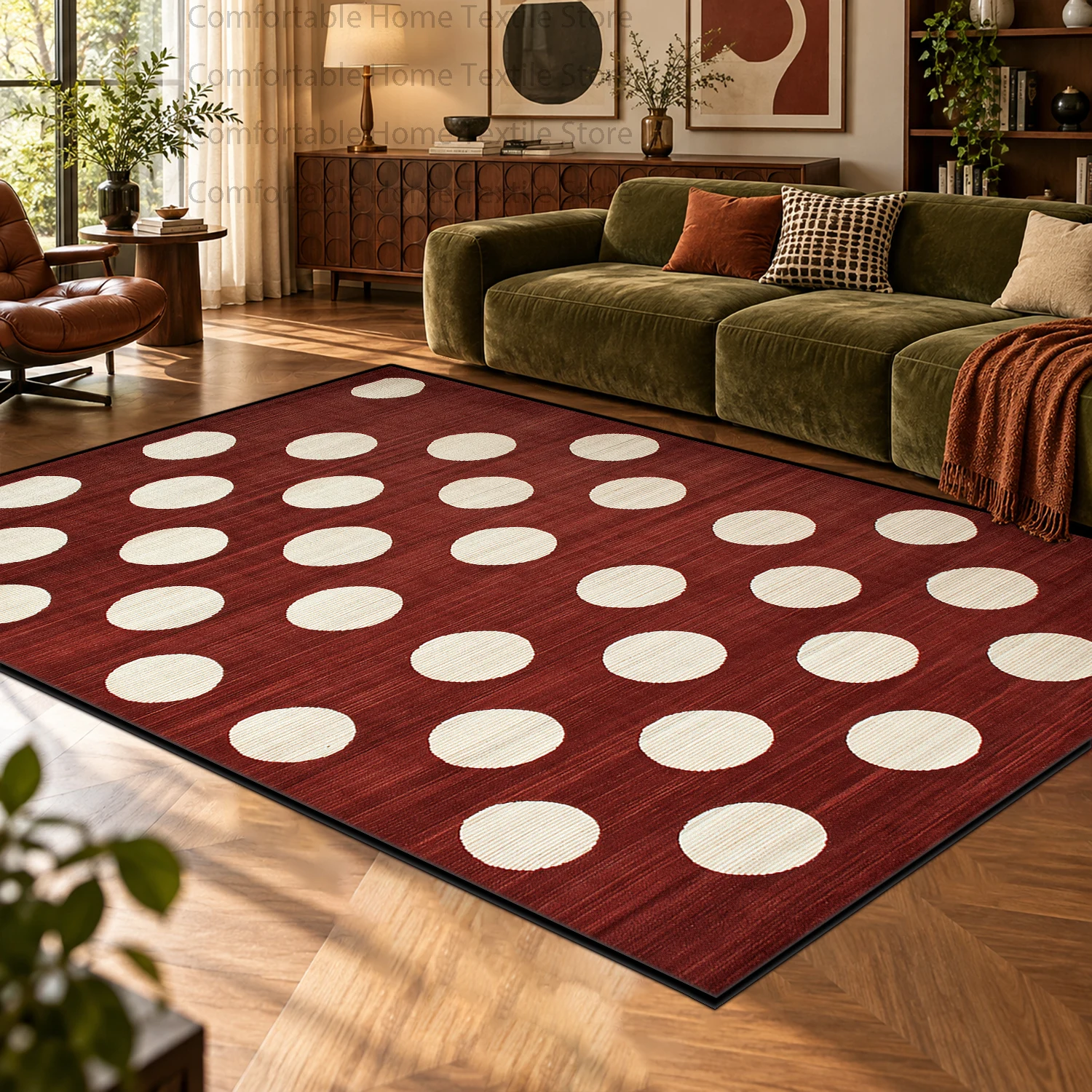 Retro Fun Fluffy Non-slip Living Room Carpet Mid-century Modern Polka Dot Large Area Rug Stain Resistant Bedroom Decor Floor Mat