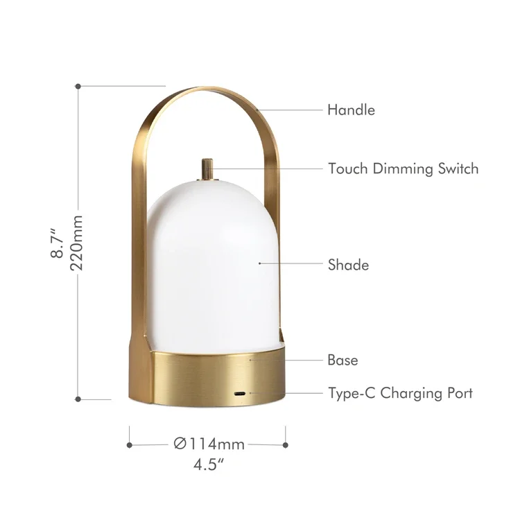 Retro Luxury Gold Camping Lantern 4000mAh Rechargeable Table Light Dimmable Portable Cordless Modern LED Table Lamp