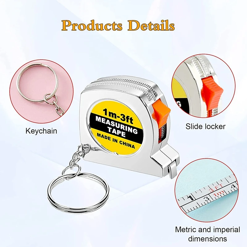 50 Pcs Keychain Tape Measure Small Tape Measure Retractable Digital Measuring Tape 3Ft