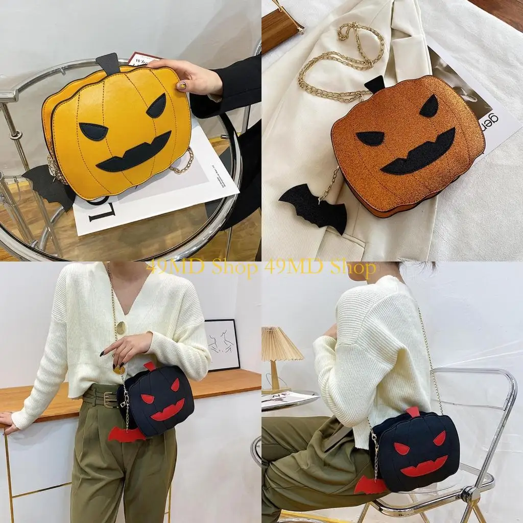 49md-pumpkin-shoulder-bag-halloween-chain-crossbody-bag-for-women-pu-leather-purse-novelty-devil-handbag-with-bat-pendant