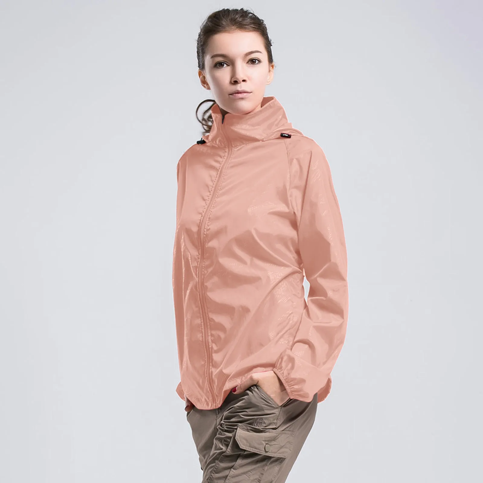 Outdoor wind dichte Jacken weiblich lässig leichte abnehmbare Kapuzen mäntel Wind jacke Langarm Reiß verschluss Schlitz Tasche Oberbekleidung