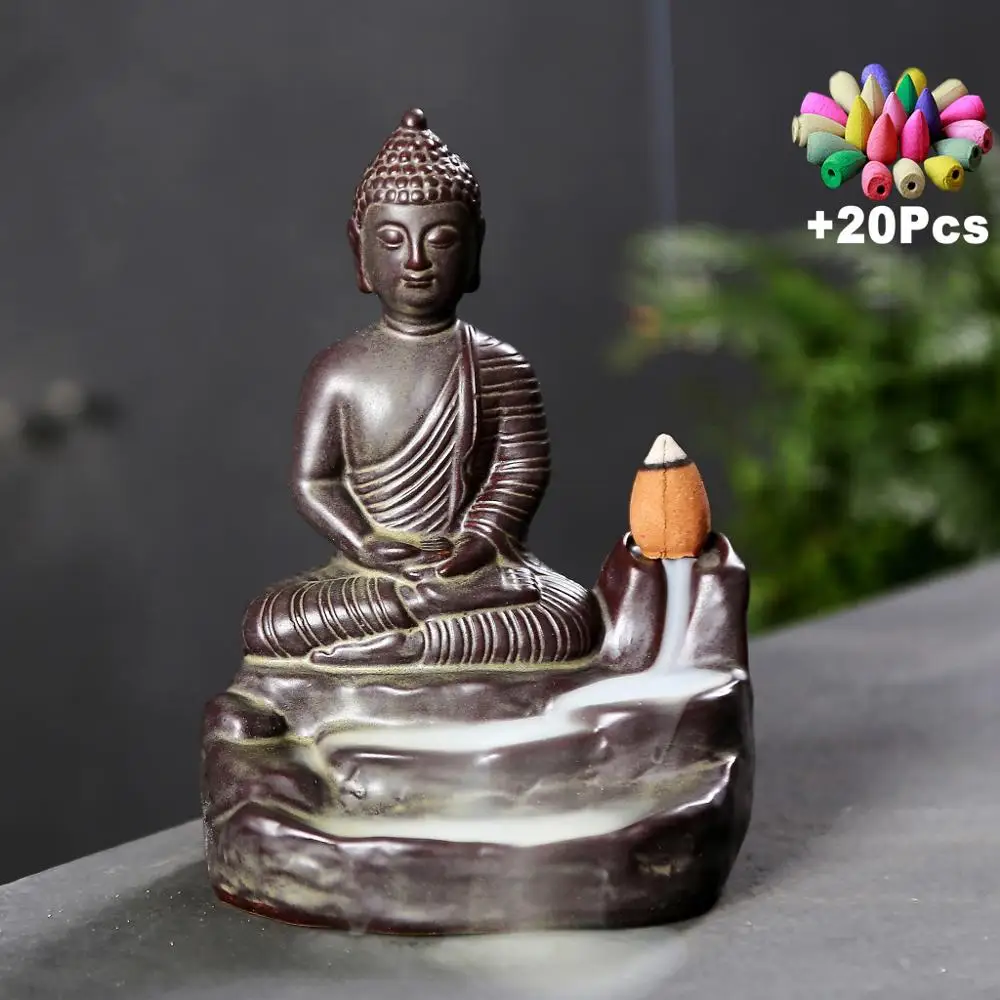 20 Incense Cones Chinese Buddha Zen Mascot Lucky FengShui Home Decoration Yoga Room Ornaments Handmade Backflow