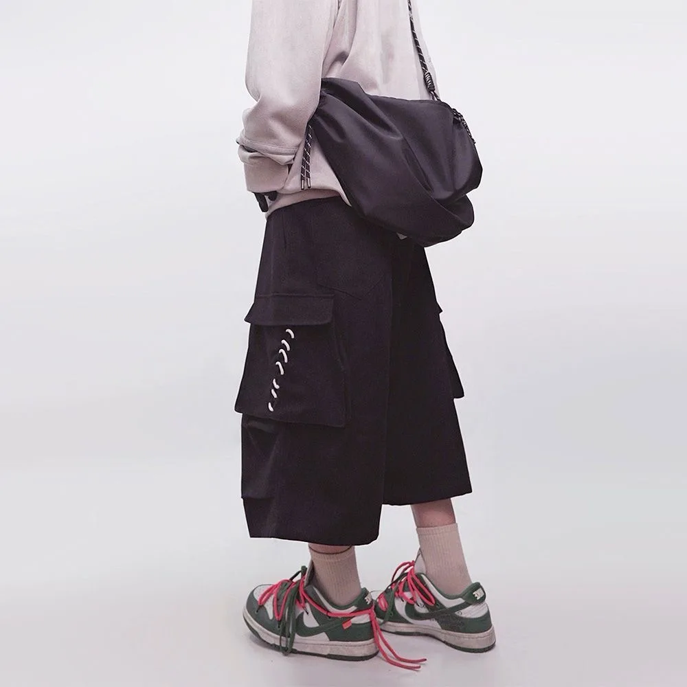 Mens Tactical Cargo Shorts Streetwear Hip Hop Casual Short Oversized Harajuku Vintage Large Pockets Baggy Calf Length Pant Male