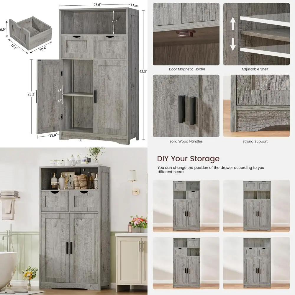 خزانة تخزين ذات درجين باللون الرمادي مع أرفف قابلة للتعديل للمكتب المنزلي والمطبخ ومساحات المعيشة #1