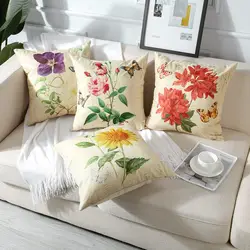 Linen Square Pillow Cover Pillowcases 50x50 Flower Butterfly Pattern Decoration Cushion Cover, Farm Decoration