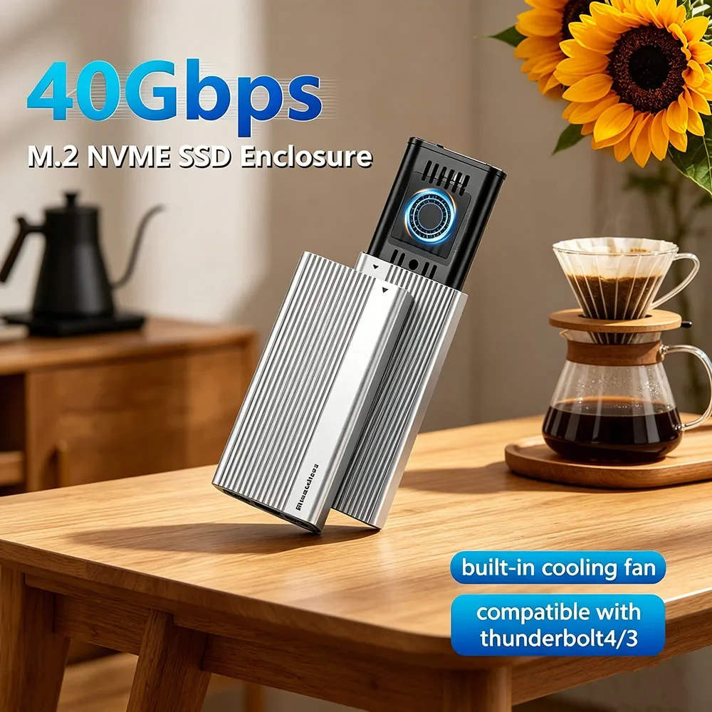 

Elite USB4 40Gbps PCIe 4.0 Enclosure with Cooling Fan, M.2 NVMe Solid State Drive Case Compatible with Thunderbolt 4 3