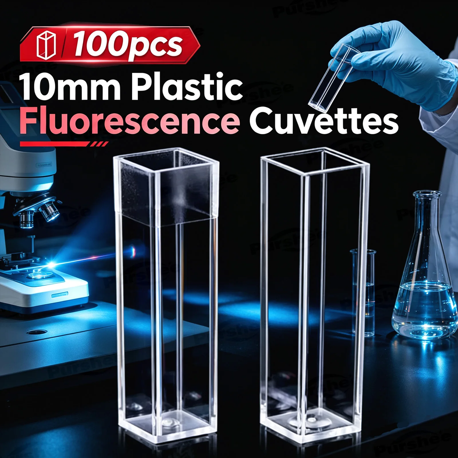 Disposable Plastic Cuvettes 10mm PL 4.5ml 100Pcs 2 Styles High Transmittance Integral Molding Lab Spectrophotometer Cuvette