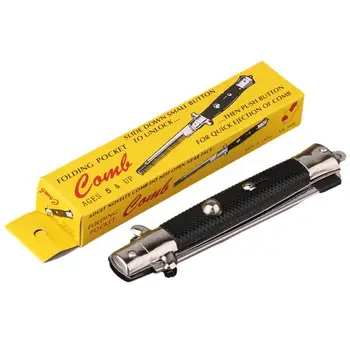 Peigne à lame de commutateur, brosse à cheveux de poche, brosse à cheveux pliante automatique, brosse à l'aspect opaque pour la tête, les cheveux ou la barbe, cadeau de farce