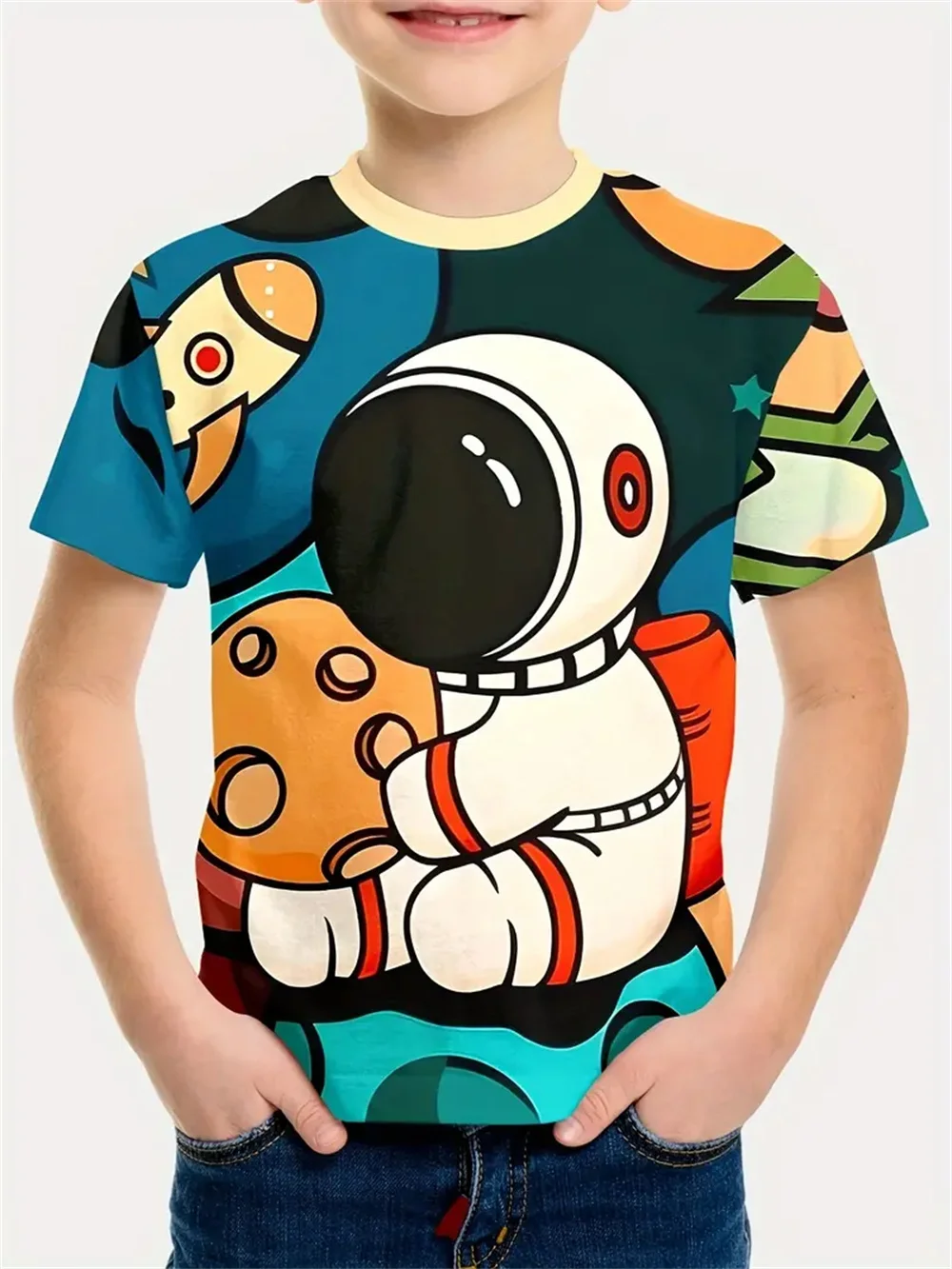 New Children's T-Shirt Funny 3d Printing For Boys Girls Space Astronauts 3d Print Casual Fashion T-Shirt Top Tee