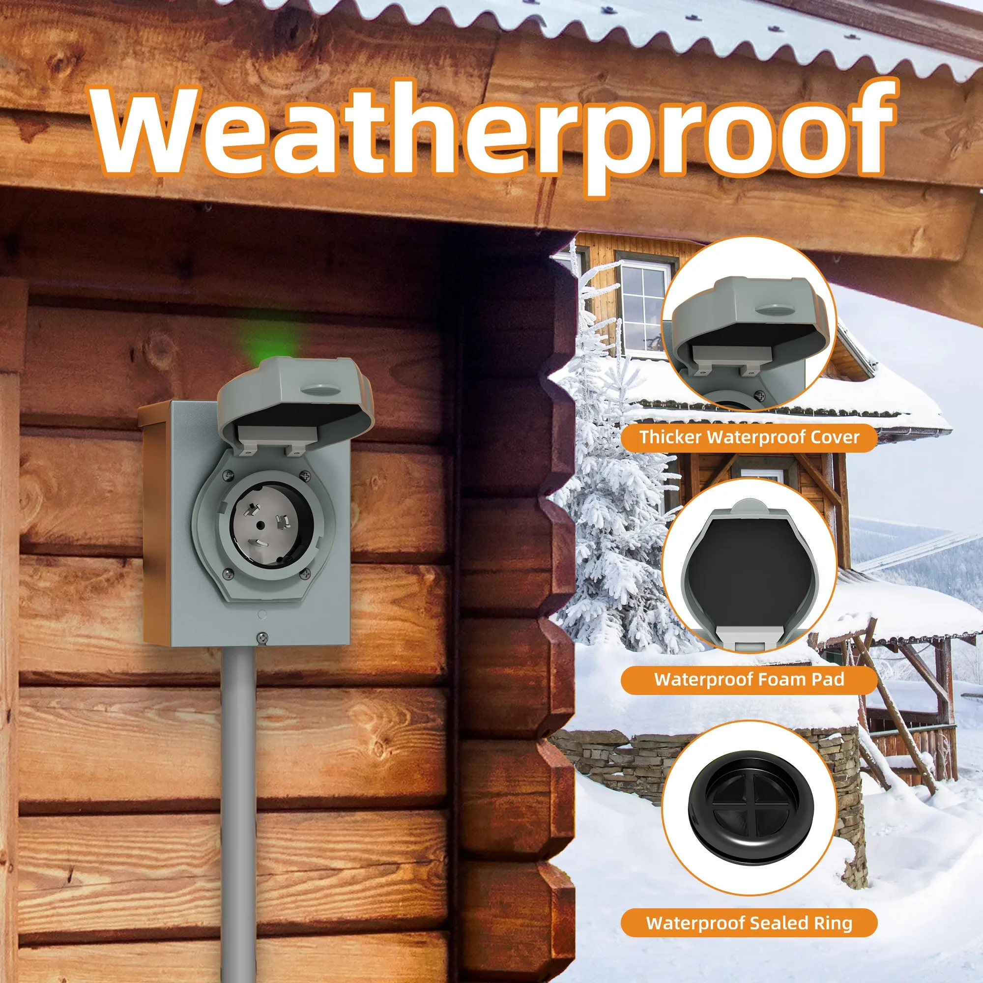 50 Amp Generator Inlet Box Waterproof Power Outlet Box Generator IP67 With Green Safe Indicator Light