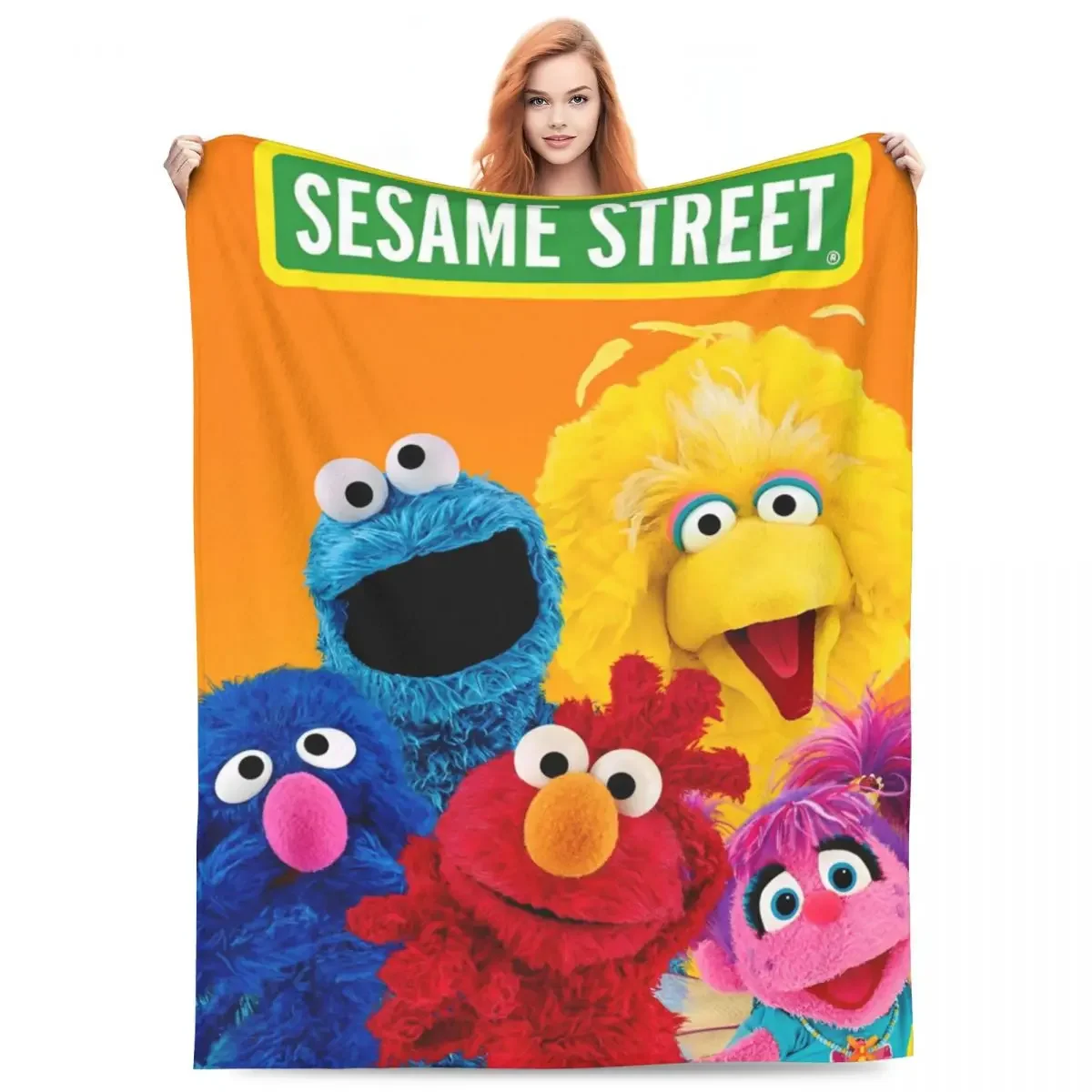 S-Sesame Streets Blanket Fleece Printed Cookie Monster Cartooon Portable Lightweight Throw Blankets for Bedding Car Bedspread