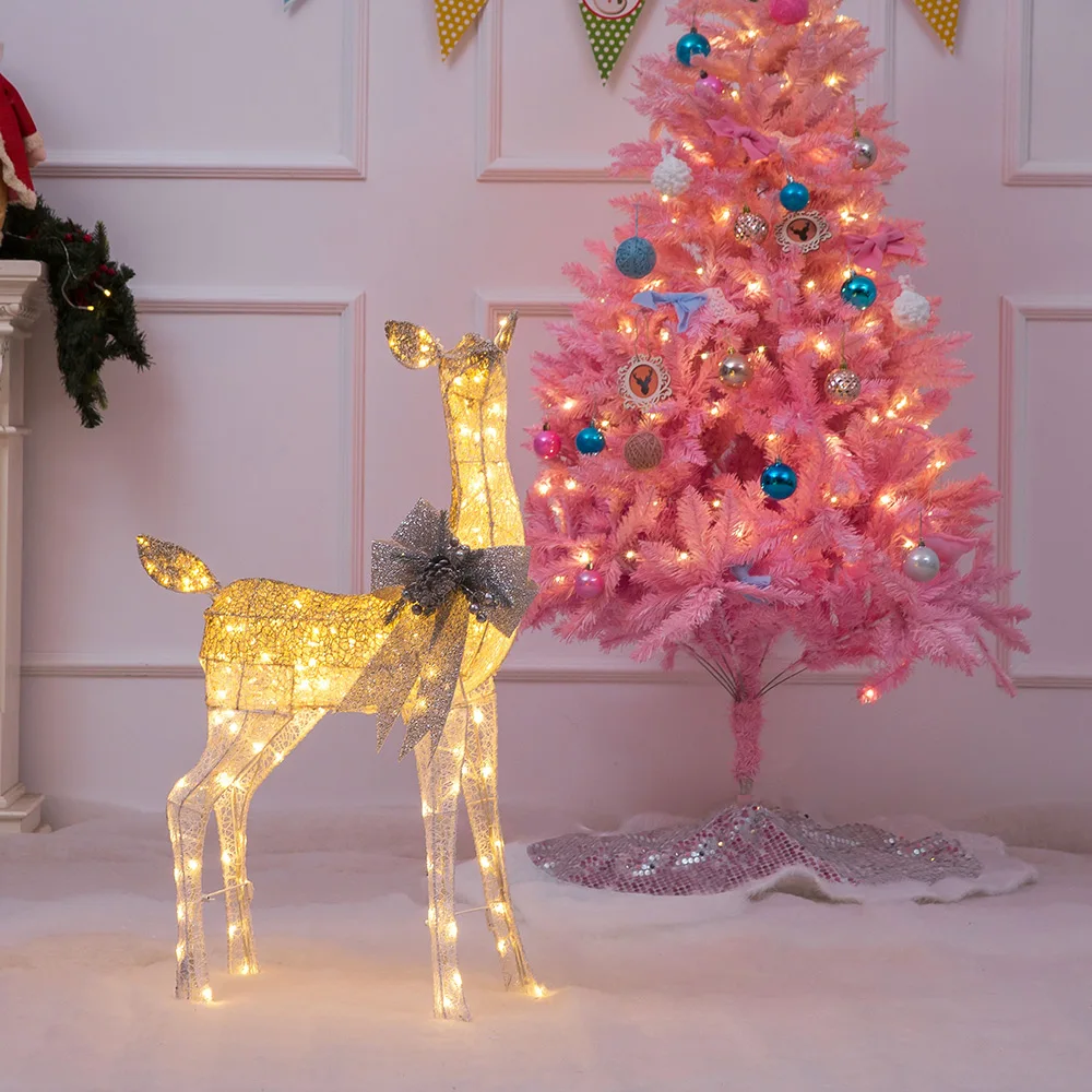 90/74 cm Christmas wrought iron deer with LED lights Home Garden Yard Ornament Navidad Christmas Glowing Reindeer Decoration