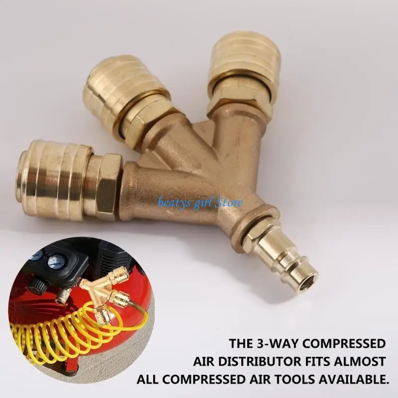 C7AB Heavy Duty Brass Compressed Air Distributor 3-Way with Couplings 1/4Inch AirHose