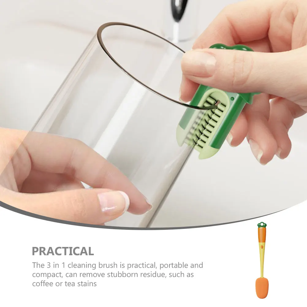 

3 in 1 Water Bottle Cleaning Brush Silicone Cup Cleaner Brush for Bottle Lids Body Crevices Portable Multi Functional Scrubber