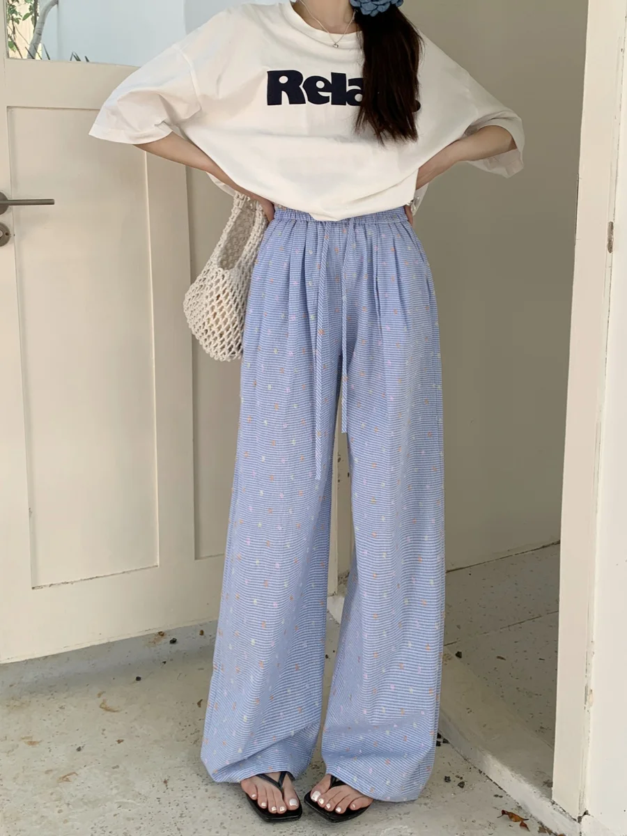 하이웨이스트 스트레이트 레그 편안한 캐주얼 팬츠 플러스 사이즈 여성용 루즈 슬리밍 여름 바지 한국 스타일 출퇴근 패션