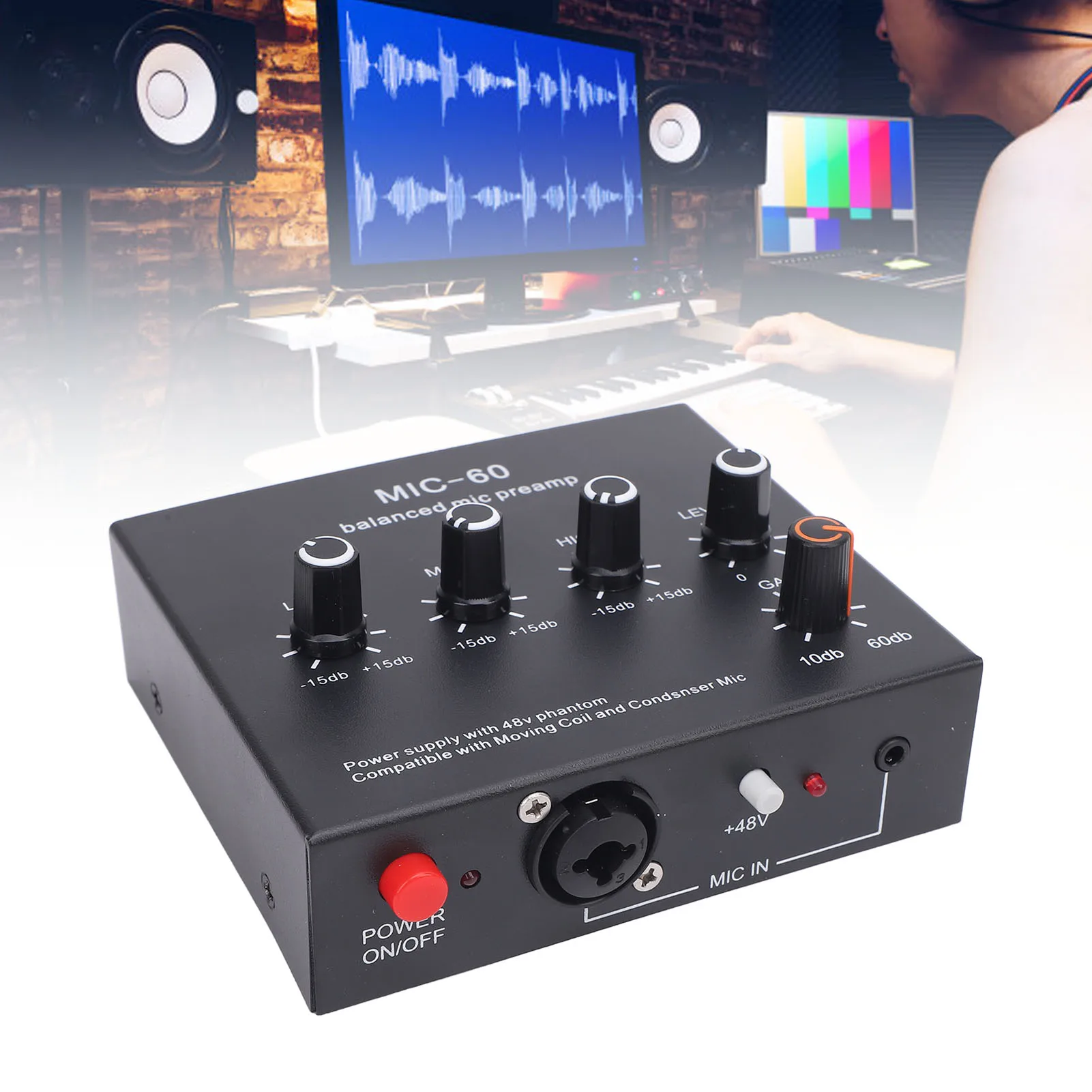 Balanced Mic Preamp 60db Gain Portable Enhance Sound Quality Aluminum Alloy Microphone Amplifier for Dynamic and Condenser Mic - view 5