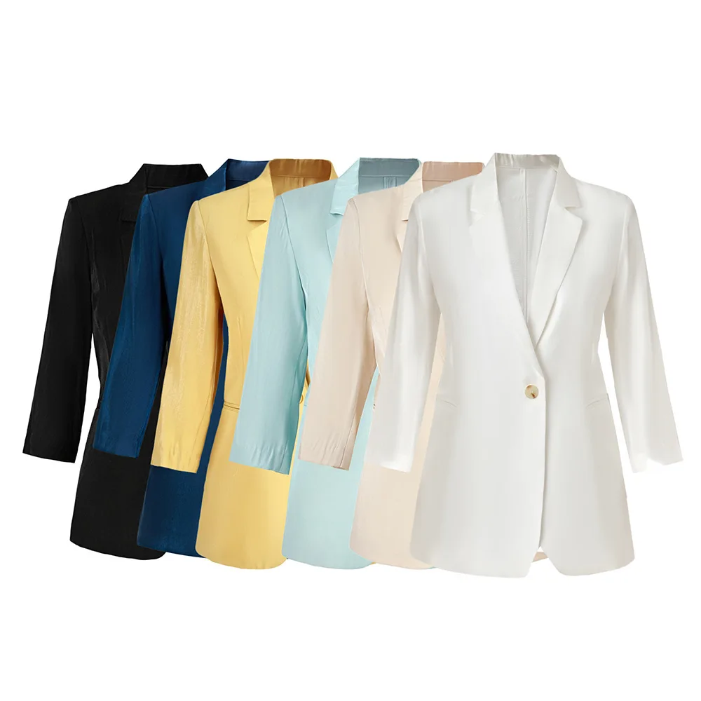 Spring Summer Thin Seven-Point Sleeve Hemp Suit Jacket Breathable One-Button Air Conditioning Room Jacket Six Colors S-XL