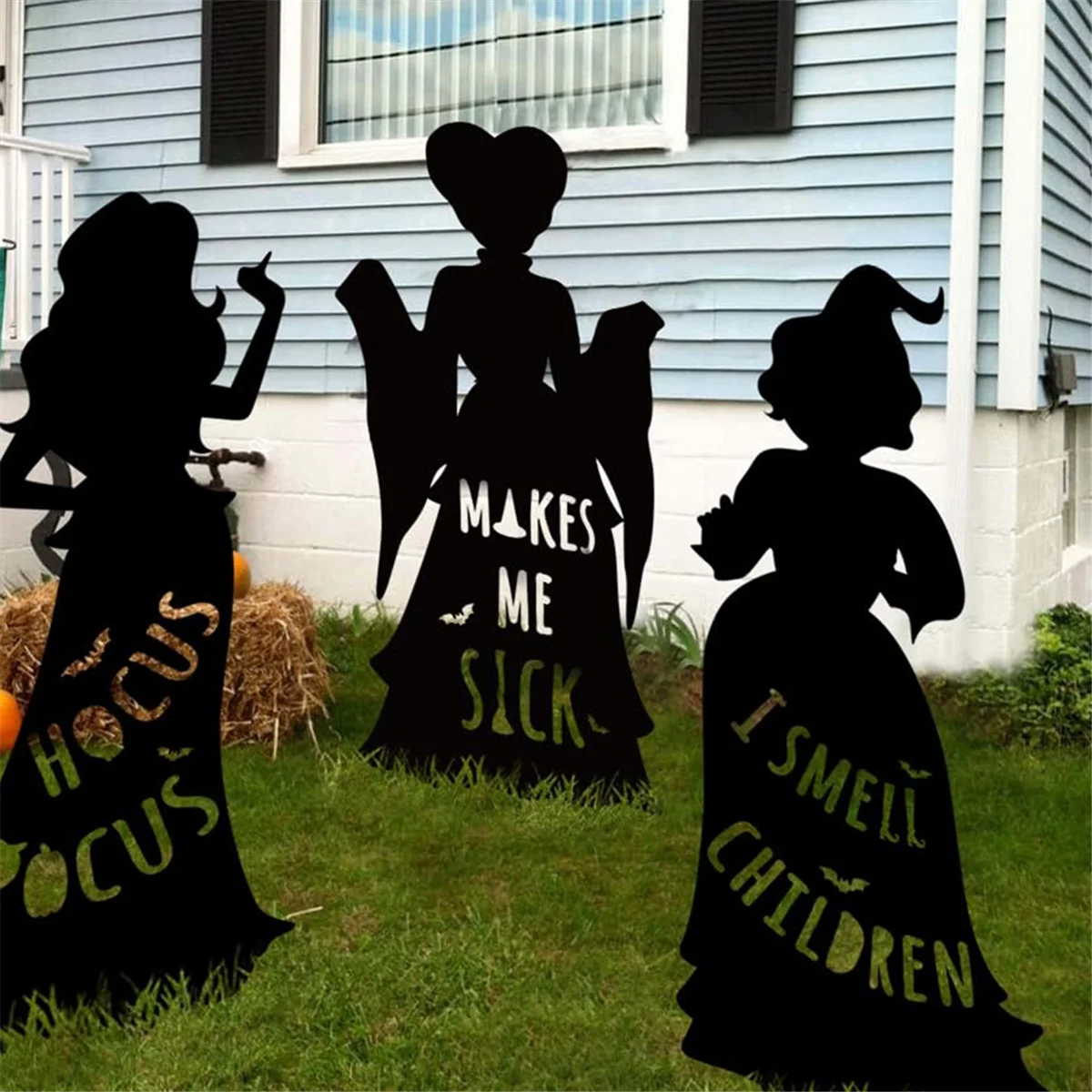 Grande Black Witch Halloween Decorações, Silhueta ao ar livre Quintal Sinais com Estacas, 3pcs